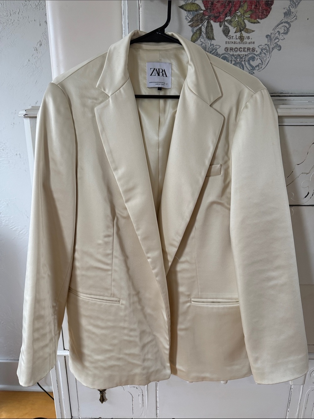 Zara Ivory Satin Blazer Jacket